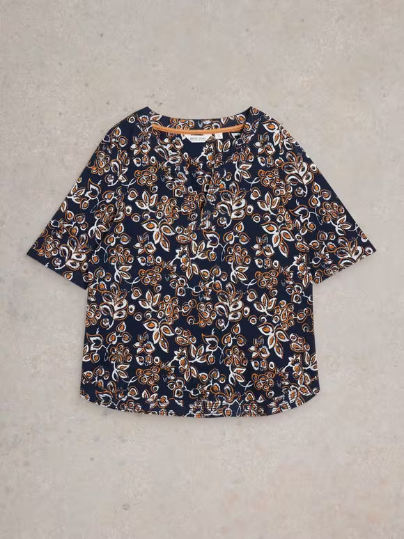 Weaver Notch Neck Tee by White Stuff in Navy