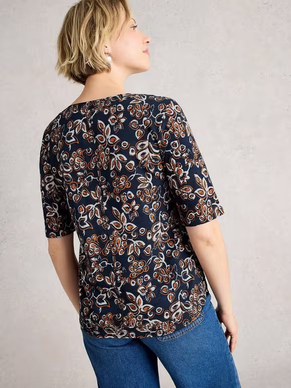 Weaver Notch Neck Tee by White Stuff in Navy