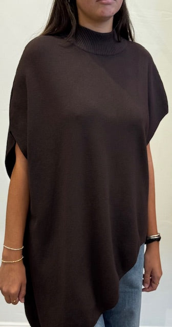 Theo Asymetric Knit Poncho by Suzy D London in Chocolate