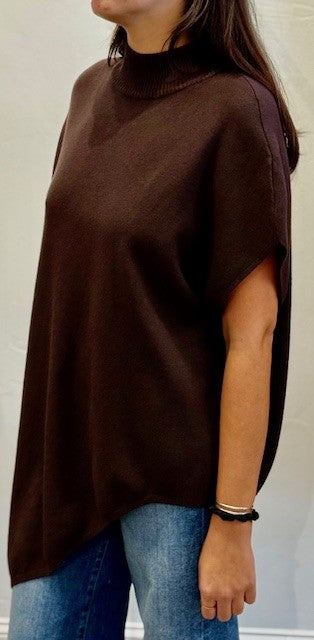 Theo Asymetric Knit Poncho by Suzy D London in Chocolate