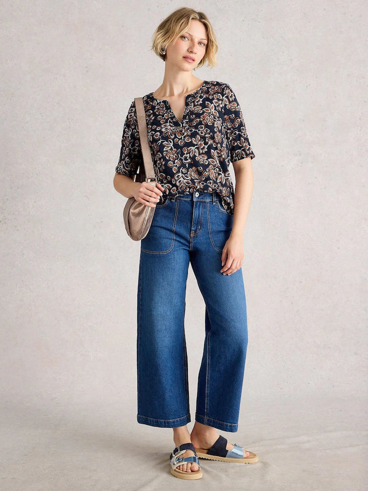 Weaver Notch Neck Tee by White Stuff in Navy