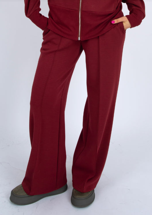 Prida Soft Knit Pull on Straight Leg Pants by RD Style in Chili