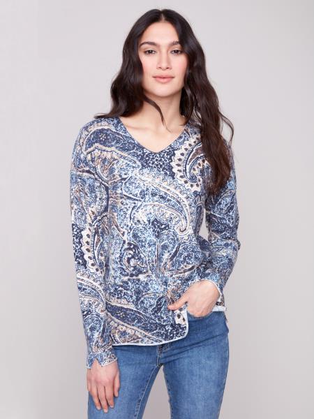 Printed V-Neck Top by Charlie B in Bohemian