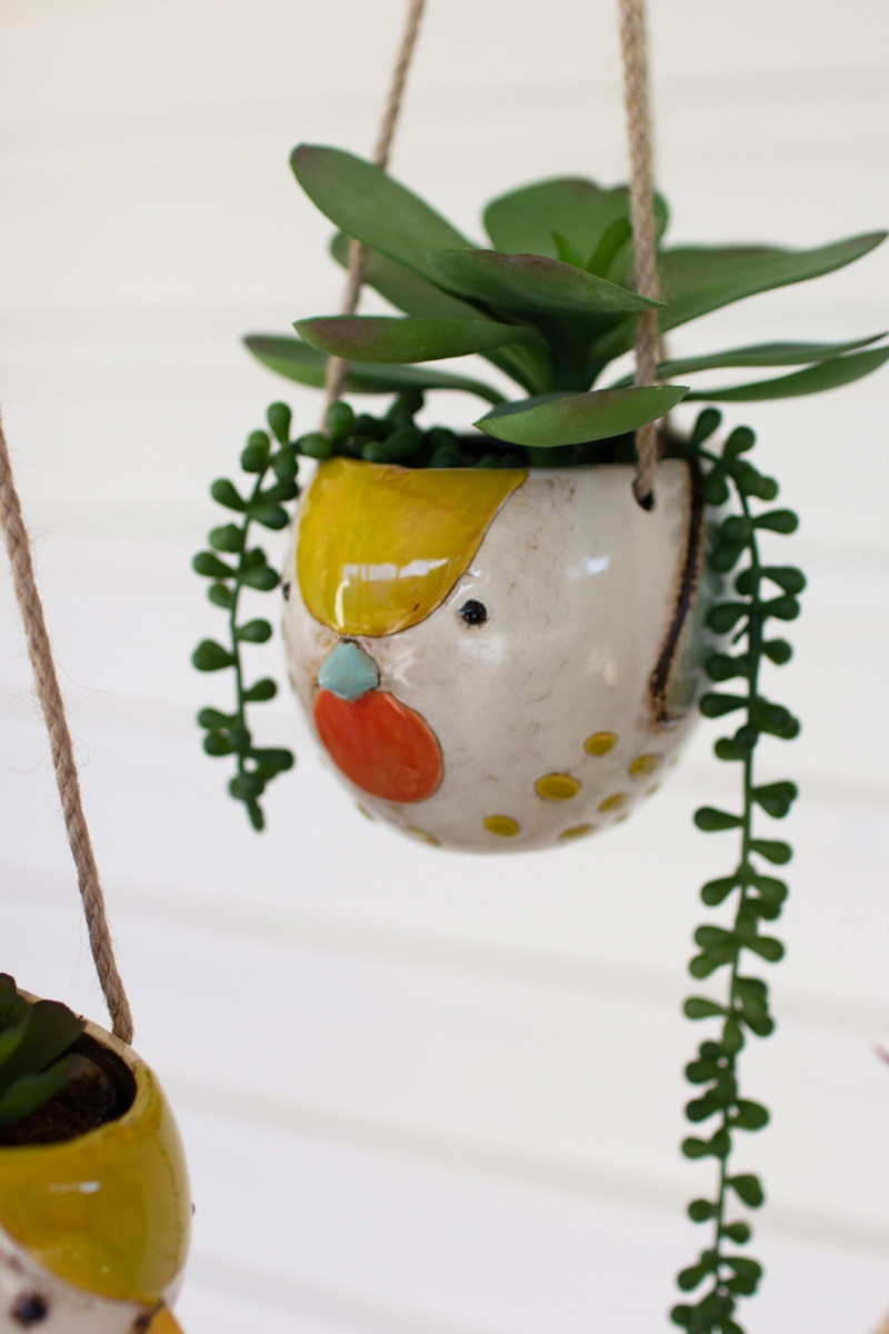 Set of 3 Ceramic Hanging Bird Planters by Kalalou
