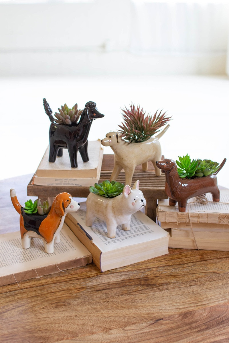 Set of 5 Ceramic Dog Planters by Kalalou